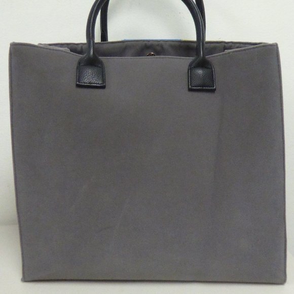 LULU dharma gray blue green stripes velvet tote bag 18" NEW - Picture 5 of 5